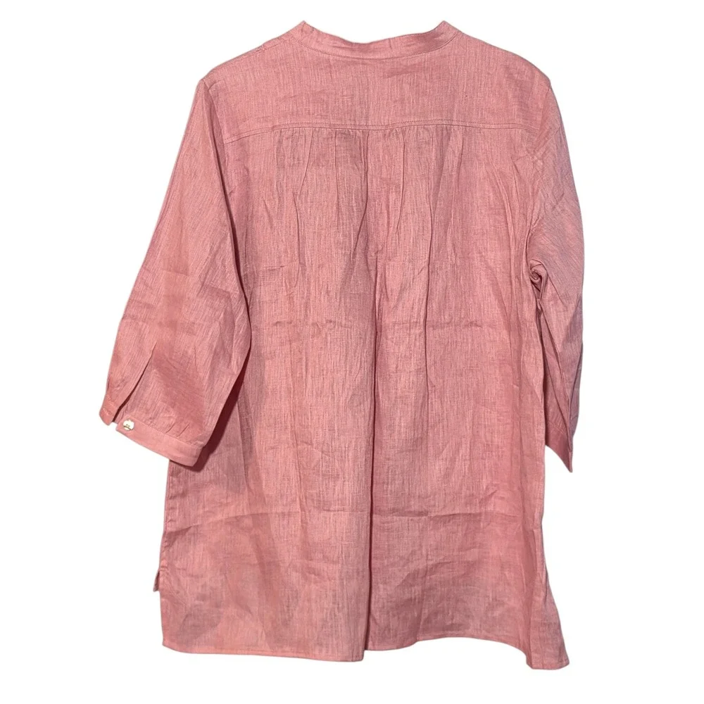 NEW Lintico Joanna Pink 100% Linen Tunic Top XL Split V-Neck 3/4 Sleeve Blouse - Picture 2 of 6